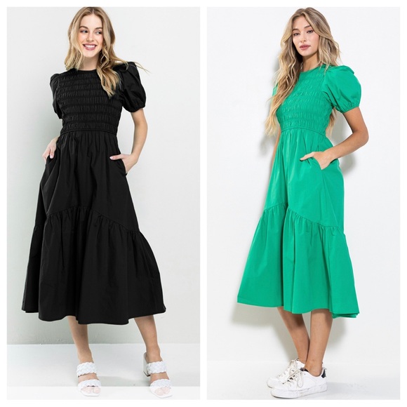 Black Boho Smocking Detail Tiered Maxi Dress - Picture 4 of 5